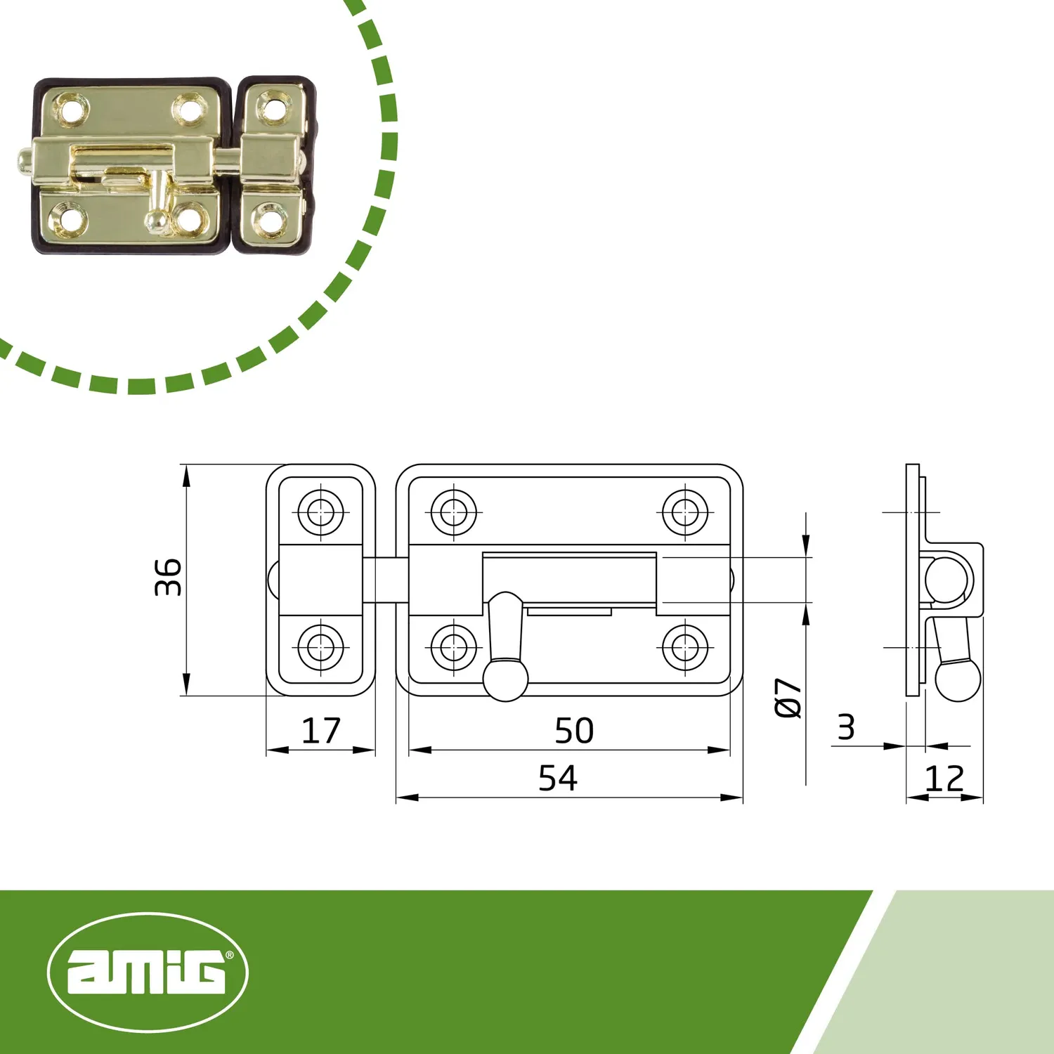 Amig 383 Chiavistello Porta 54x36 mm Ottonato Singolo