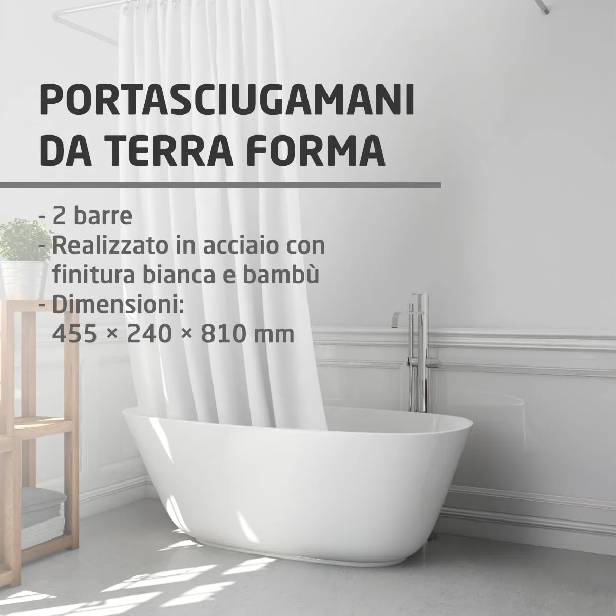 Amig porta asciugamani terra bianco legno doppia barra
