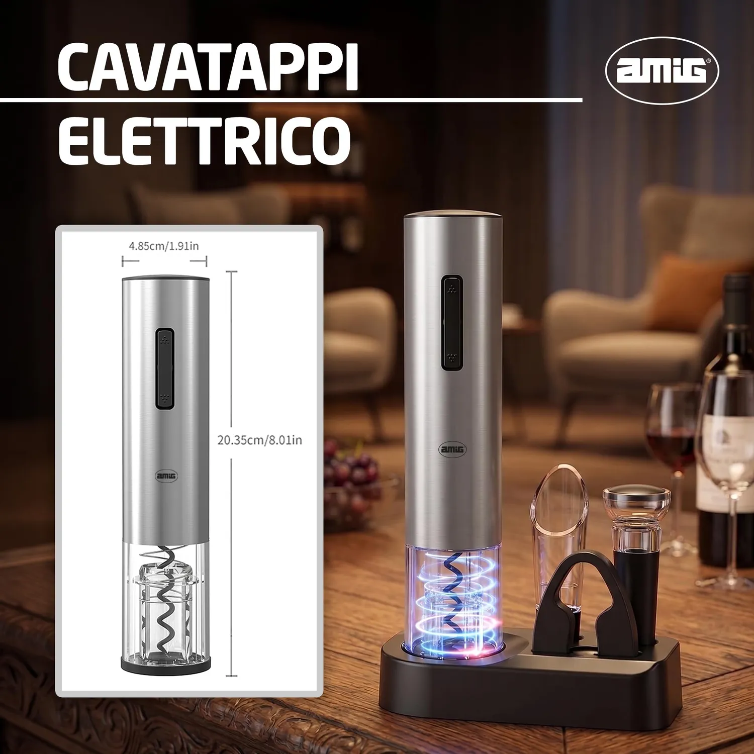 Amig Set Cavatappi Elettrico Ricaricabile Tipo C