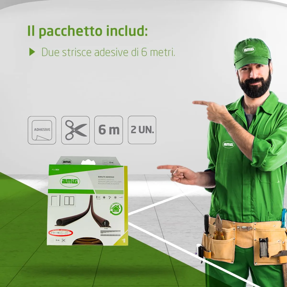Amig 964 guarnizione adesiva marrone 2x3 m Ø7x9 mm