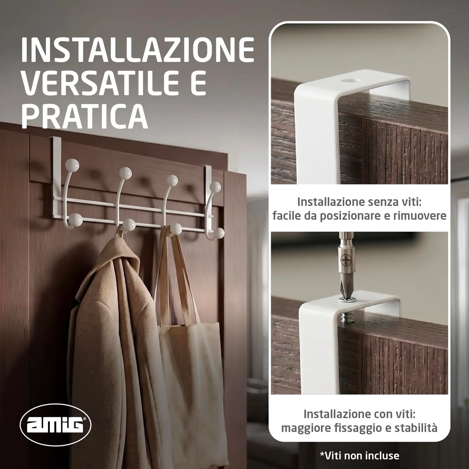Amig CP46 appendino porta bianco acciaio 2 pezzi