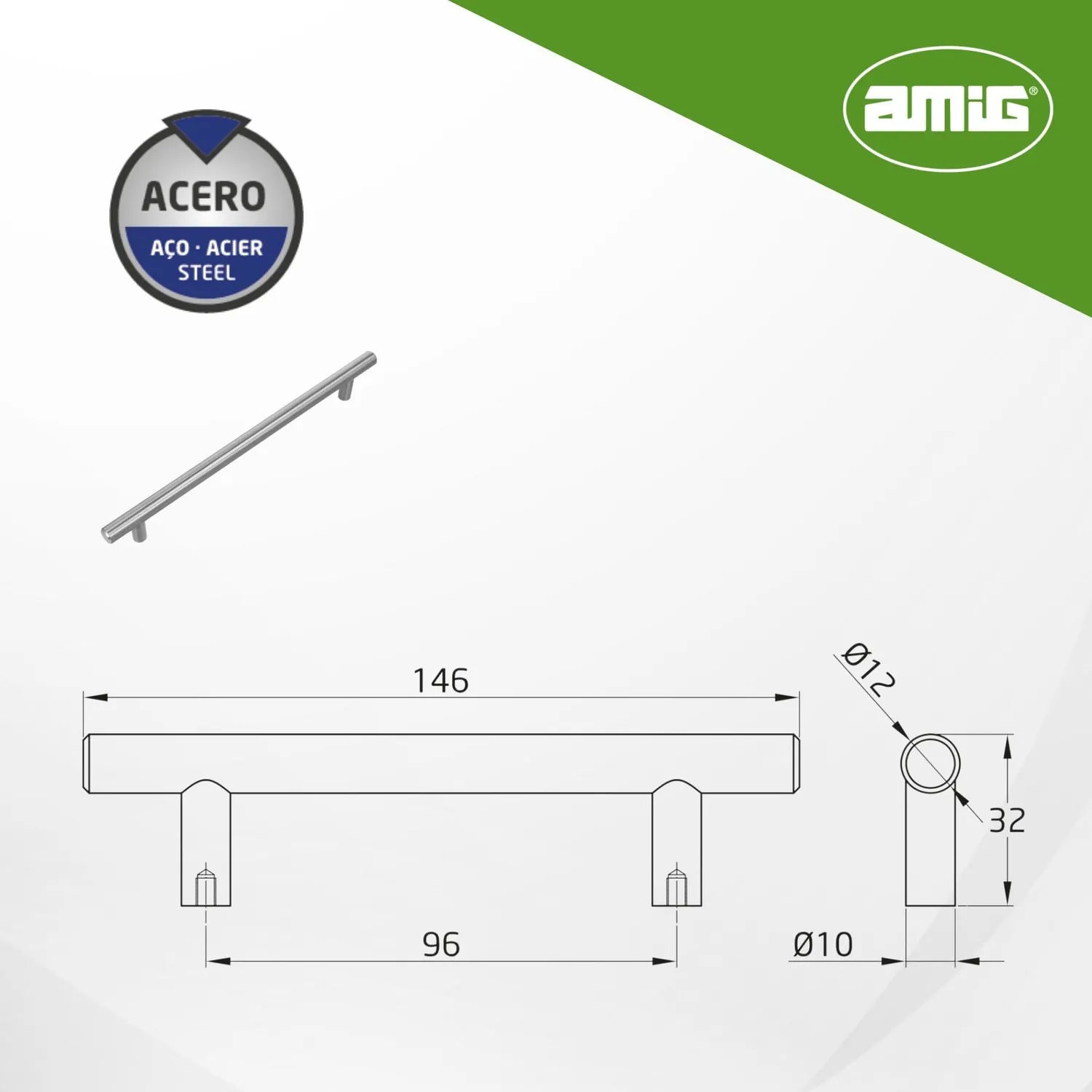 Amig 837 Maniglie per Mobili 96 mm Nichel 2 pz Acciaio