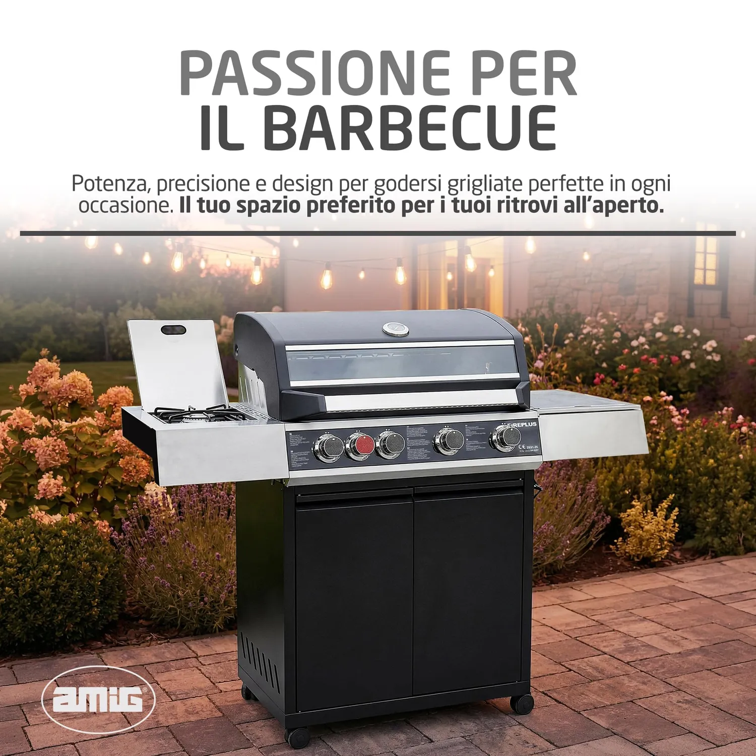 Amig Fireplus GRILL-2 5F Barbecue Gas XXL Nero Ghisa