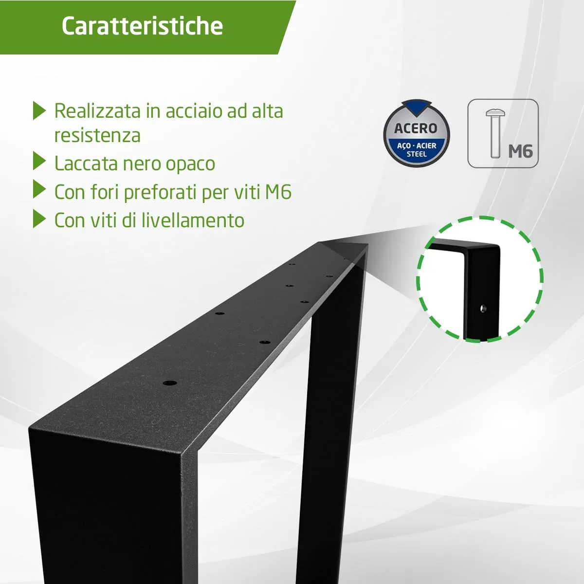 Amig 2400 gambe tavolo in acciaio nero set 2
