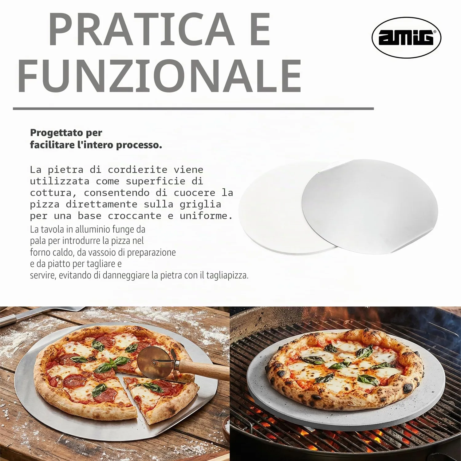 Amig AM27 kit pizza pietra 33 cm forno barbecue