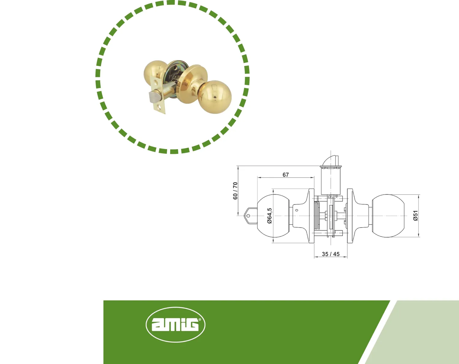 Amig pomolo sfera con chiave ottone dorato lucido 60/70 mm