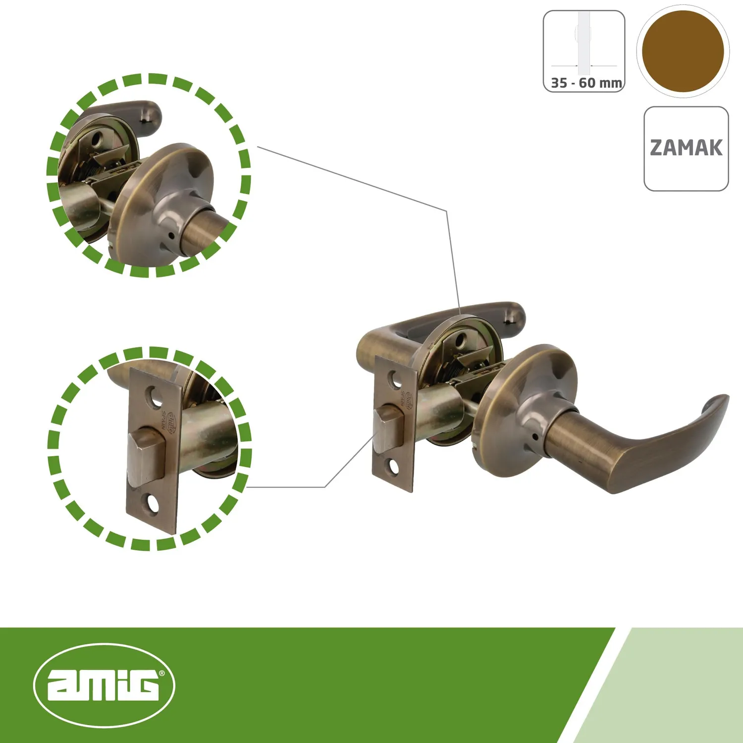 Amig Set Maniglie Porte Interne Zamak Cuoio 60/70 mm