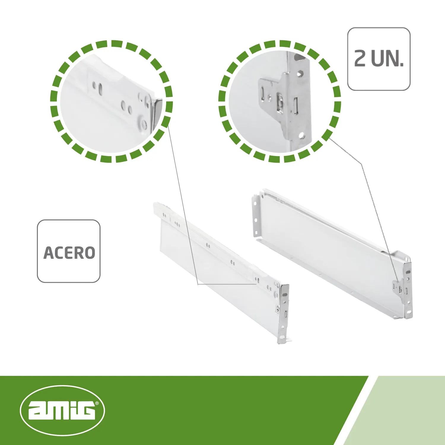 Amig Mod.30 Guide Cassetti 86x500 mm 2 Pezzi Bianche