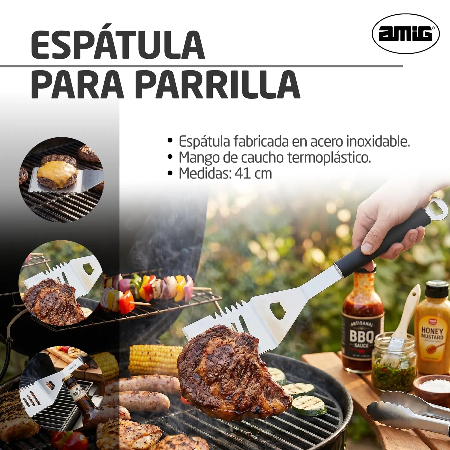 Amig AM32 spatola barbecue 41 cm acciaio inox grill