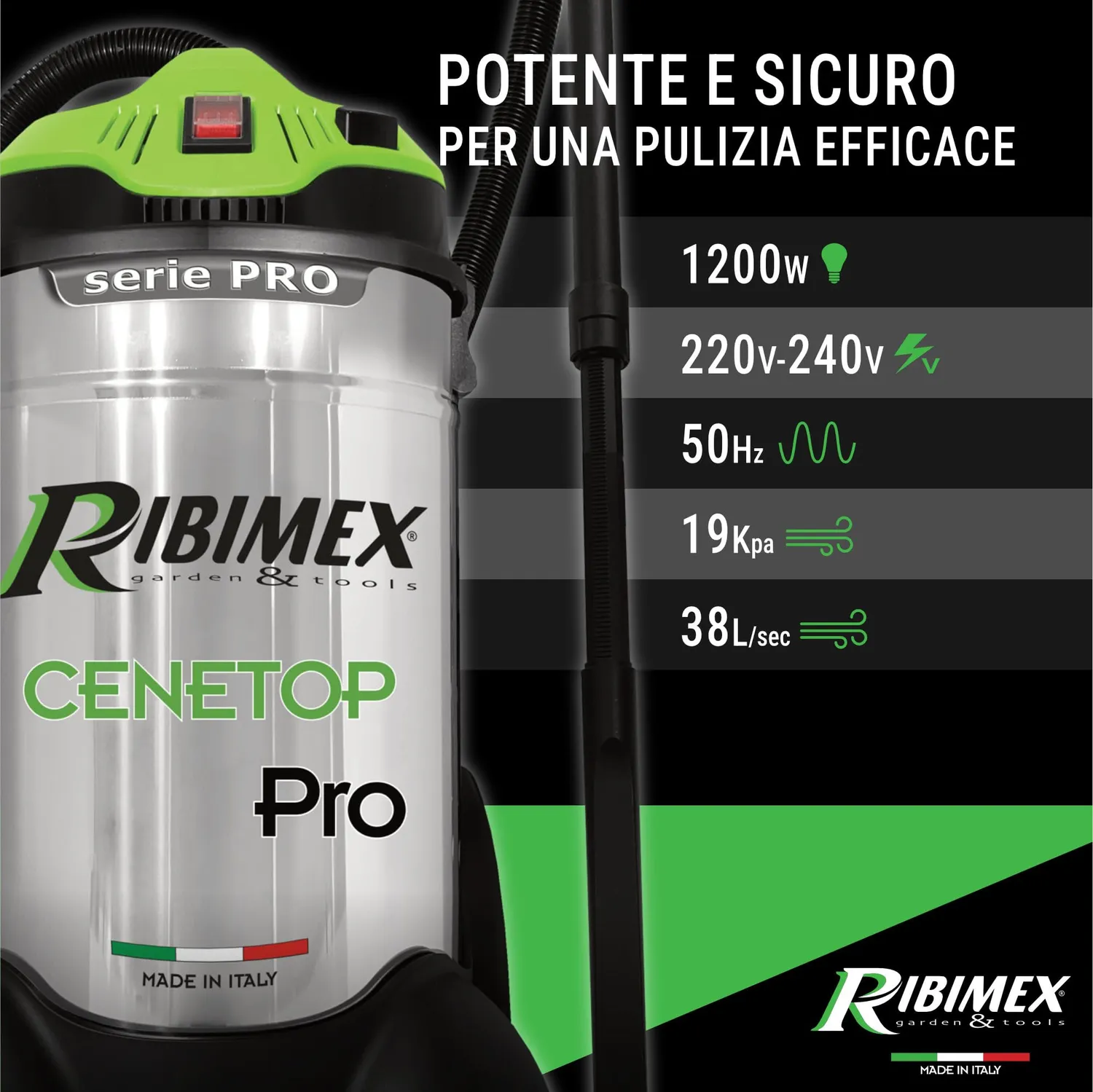 Ribimex Cenetop PRO aspiracenere elettrico 30 L 1200W HEPA