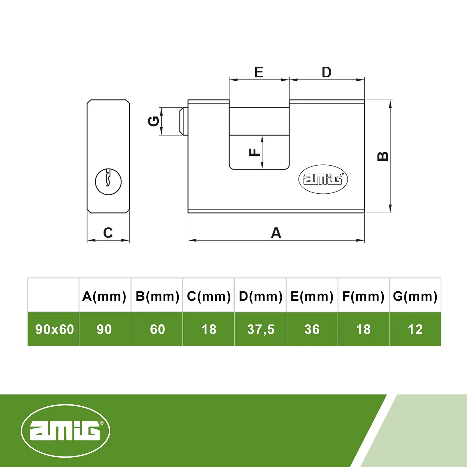 Amig lucchetto rettangolare barra ottone 90 mm antifurto