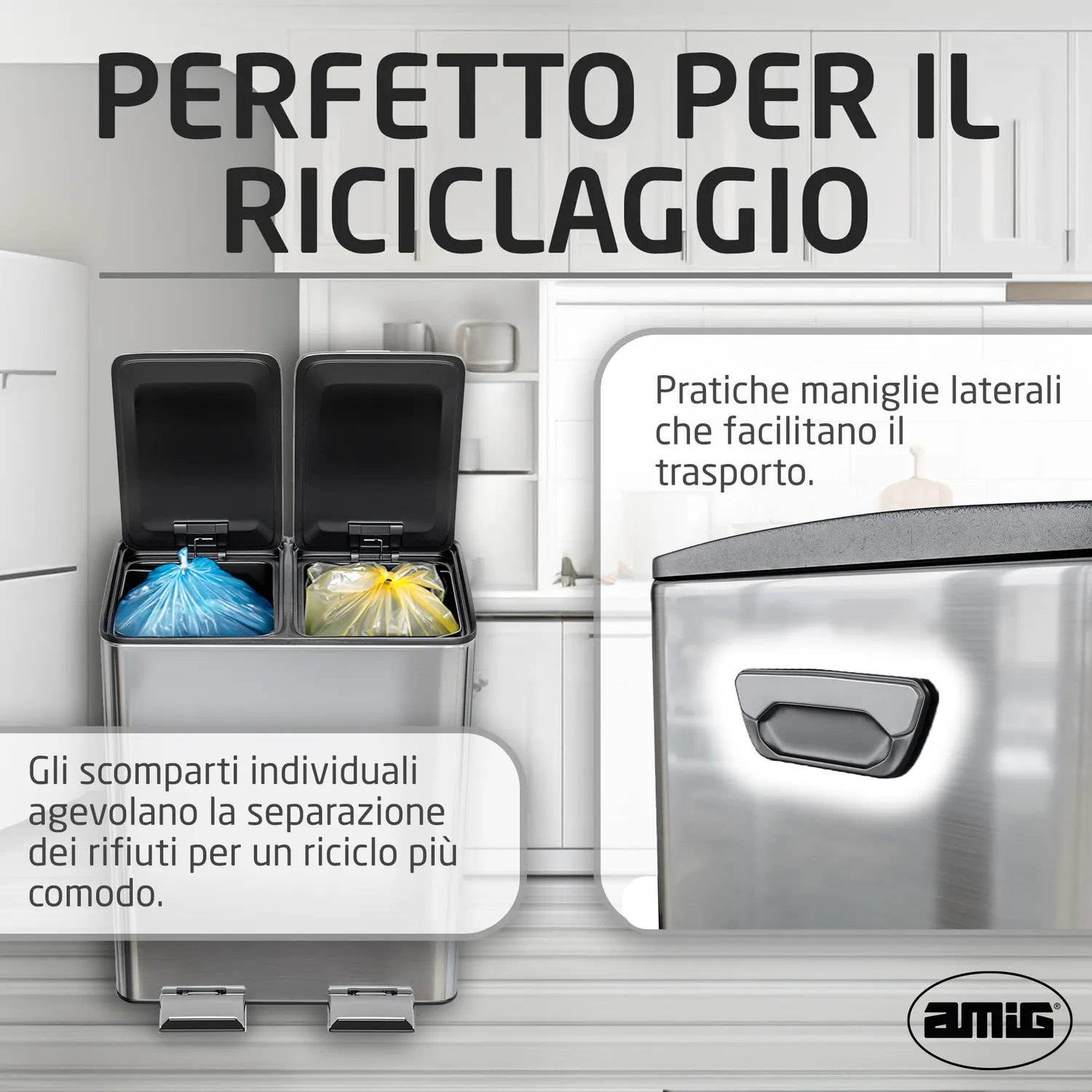 Amig Recik Evo pattumiera doppia 40 L inox 2x20 L con pedali