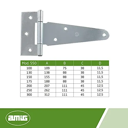 Amig Cerniera a T 200mm acciaio zincato antiruggine