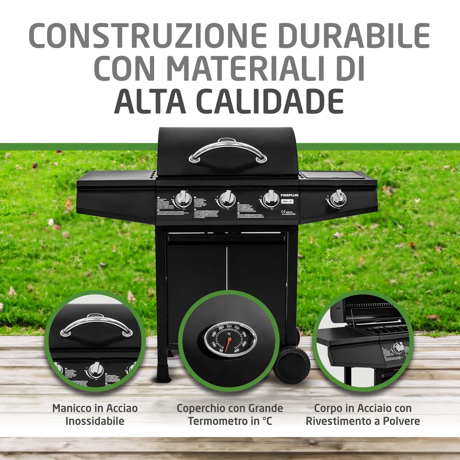 Amig Fireplus 3+1 barbecue a gas 117x52x103 cm nero