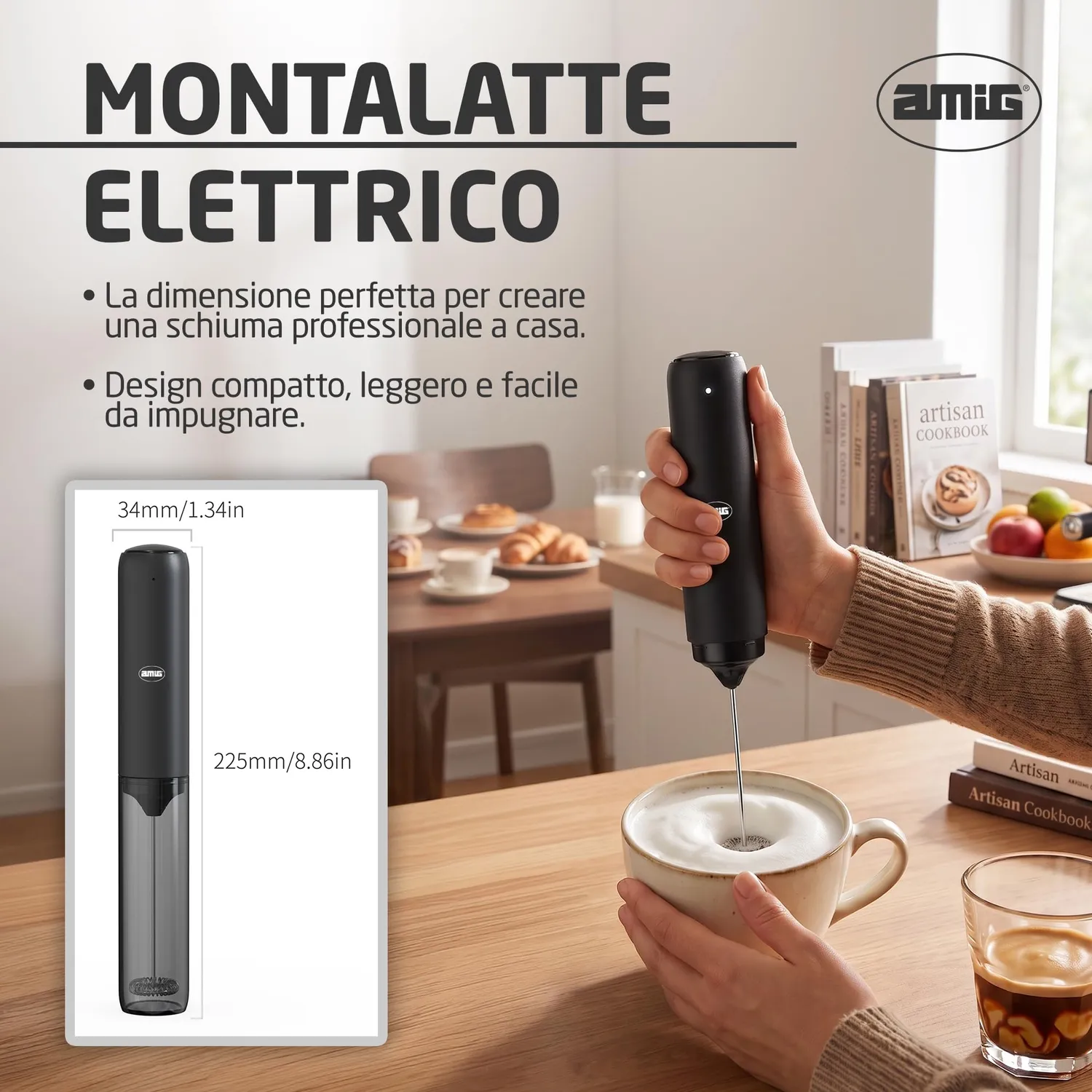 Amig montalatte elettrico portatile USB-C acciaio