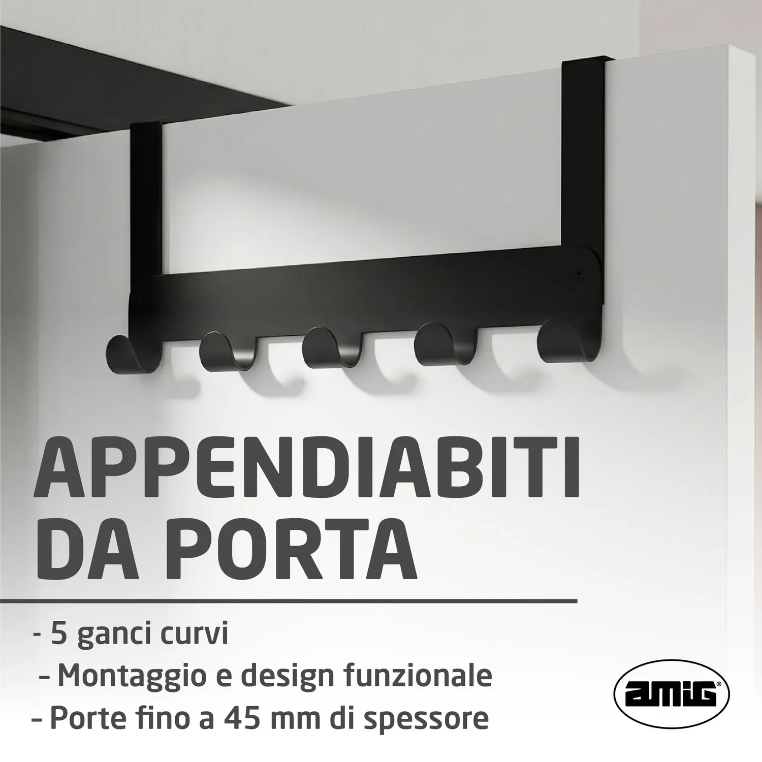 Amig CP42 Appendino Porta Nero Opaco Acciaio 435 mm