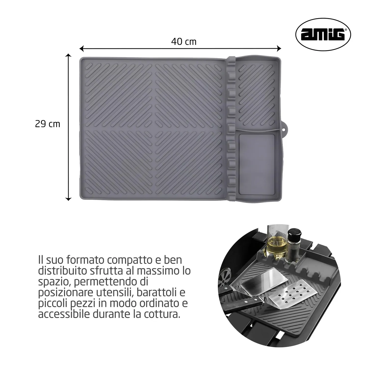 Amig AM14 vassoio silicone barbecue 40x29 cm grigio
