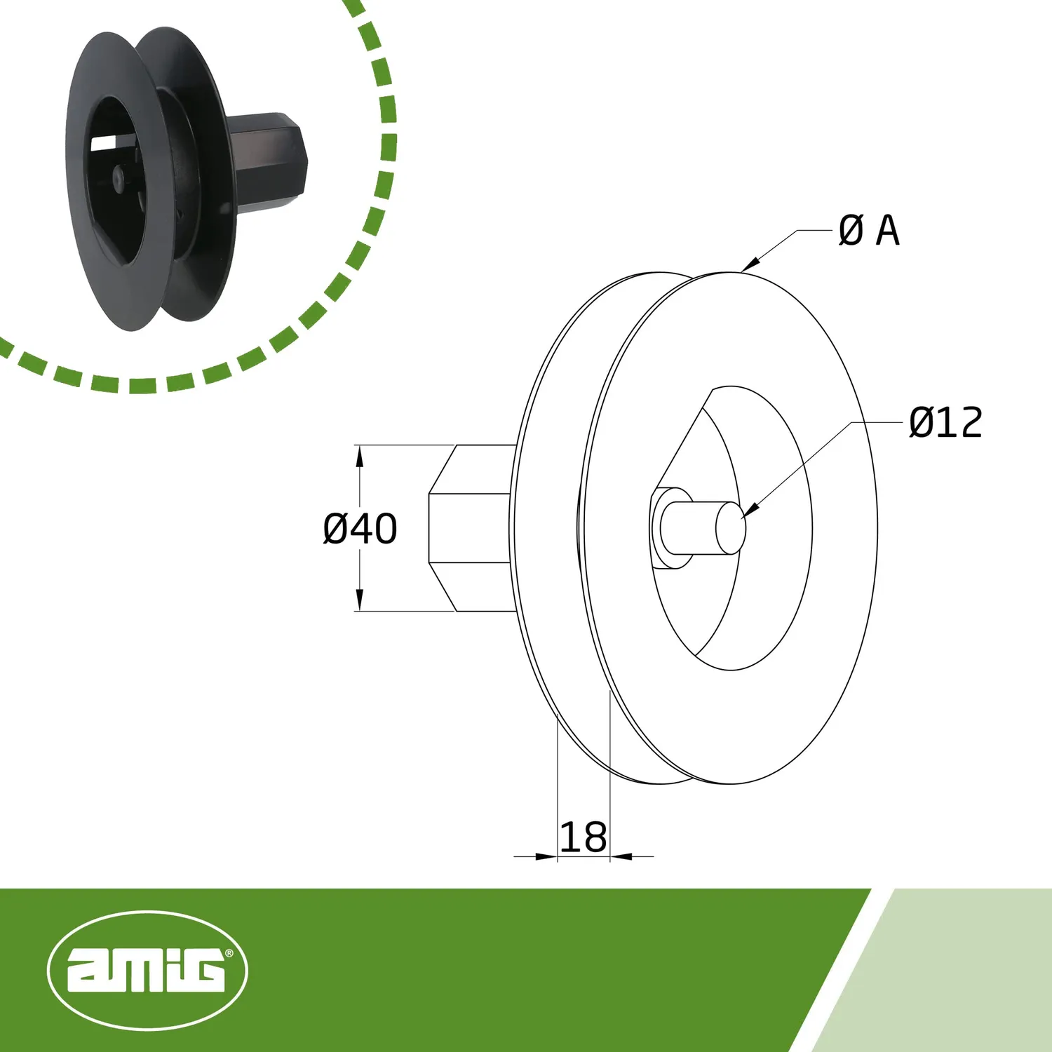 Amig Puleggia Disco Nylon Ø140 mm Tapparella Nera Nastro 18 mm