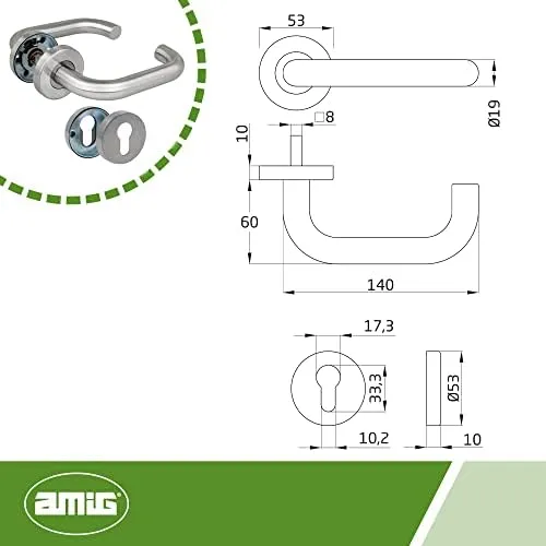 Amig 3RBX maniglie porte inox argento 140 mm