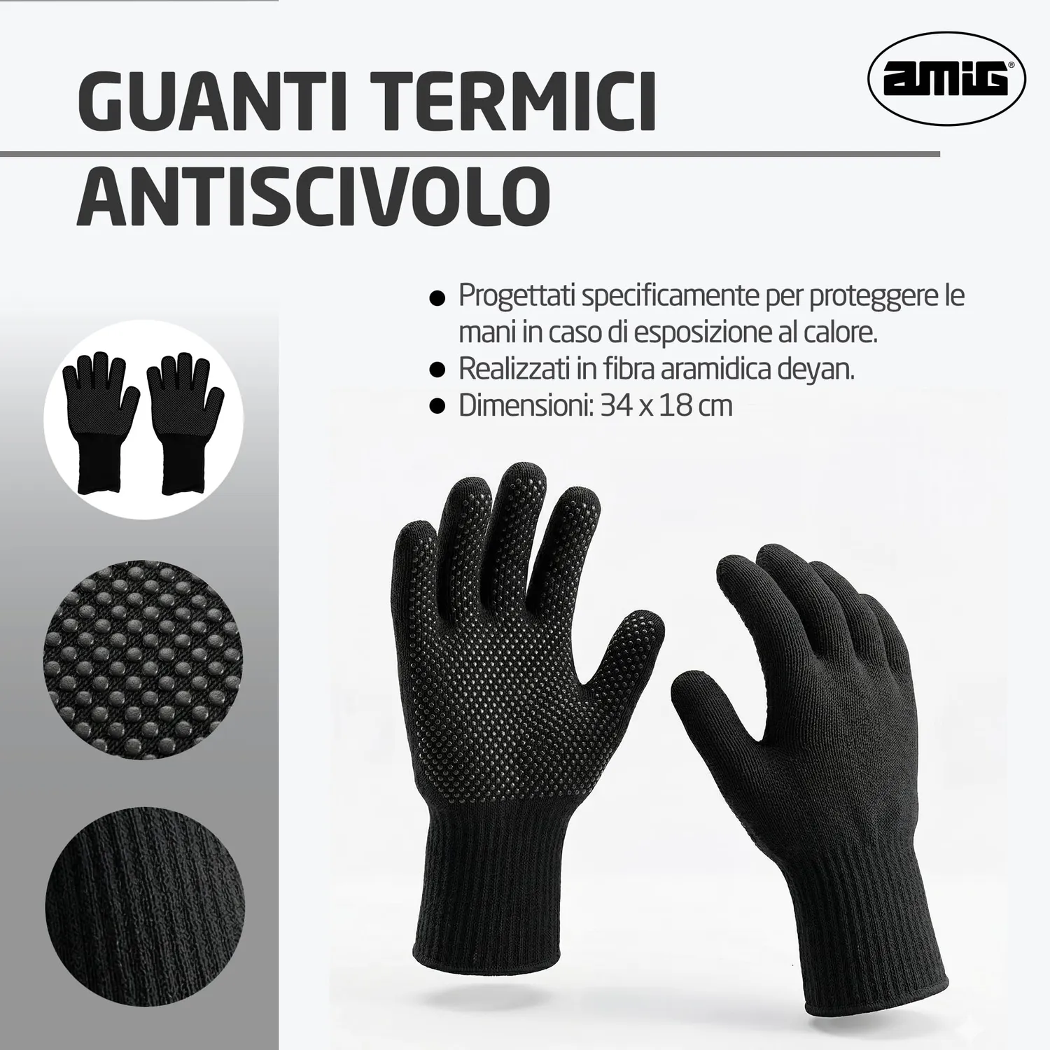 Amig AM15 guanti barbecue termici neri 34x18 aramidici