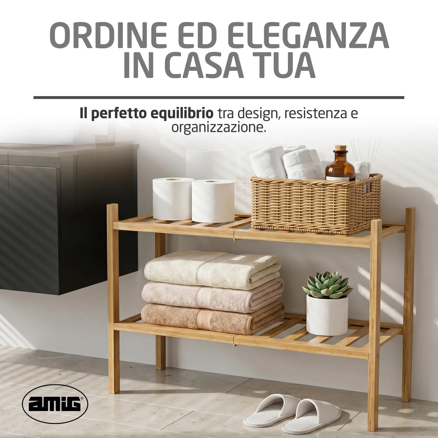 Amig Boo scarpiera bambù 2 ripiani 70x27x40 cm listelli