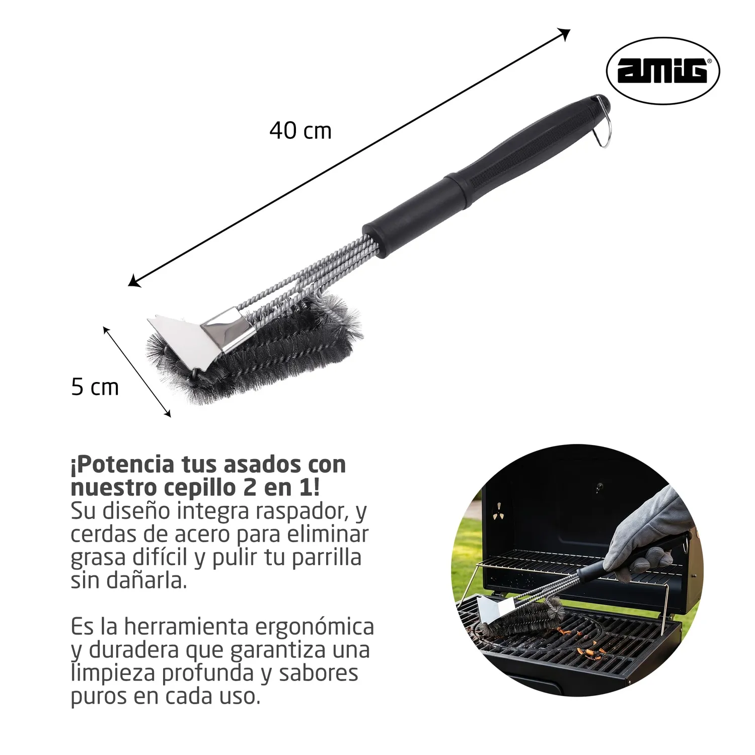 Amig AM36 Spazzola Barbecue 2 in 1 Acciaio 40,2 cm