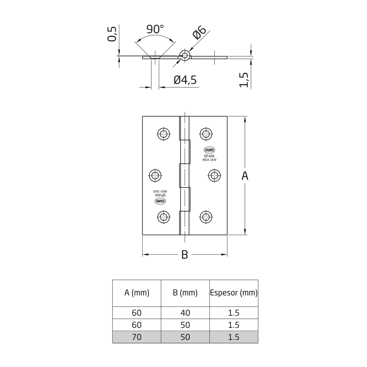 Amig 2002 cerniera 70x50 mm inox 2 pezzi