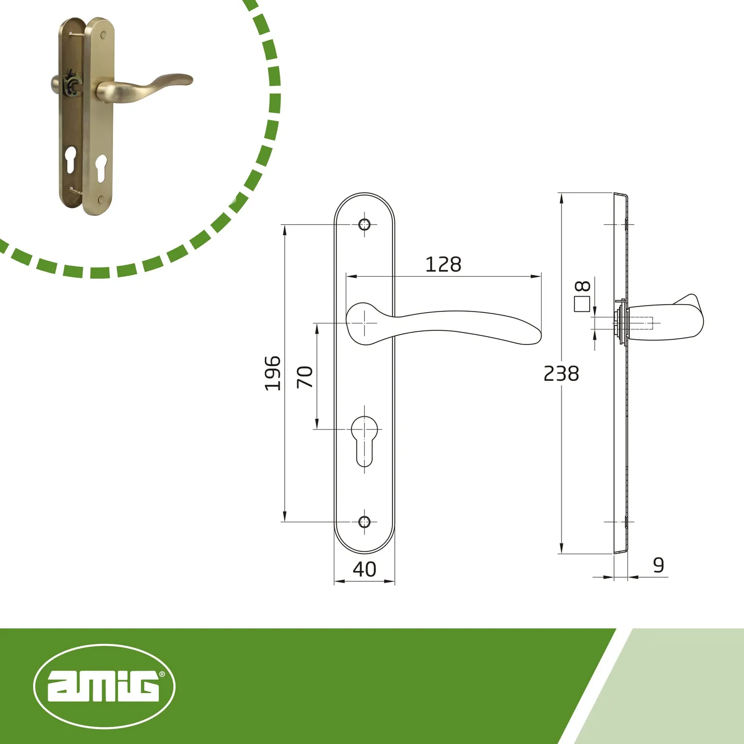 Amig Lena maniglia per porta ottone satinato 238 mm