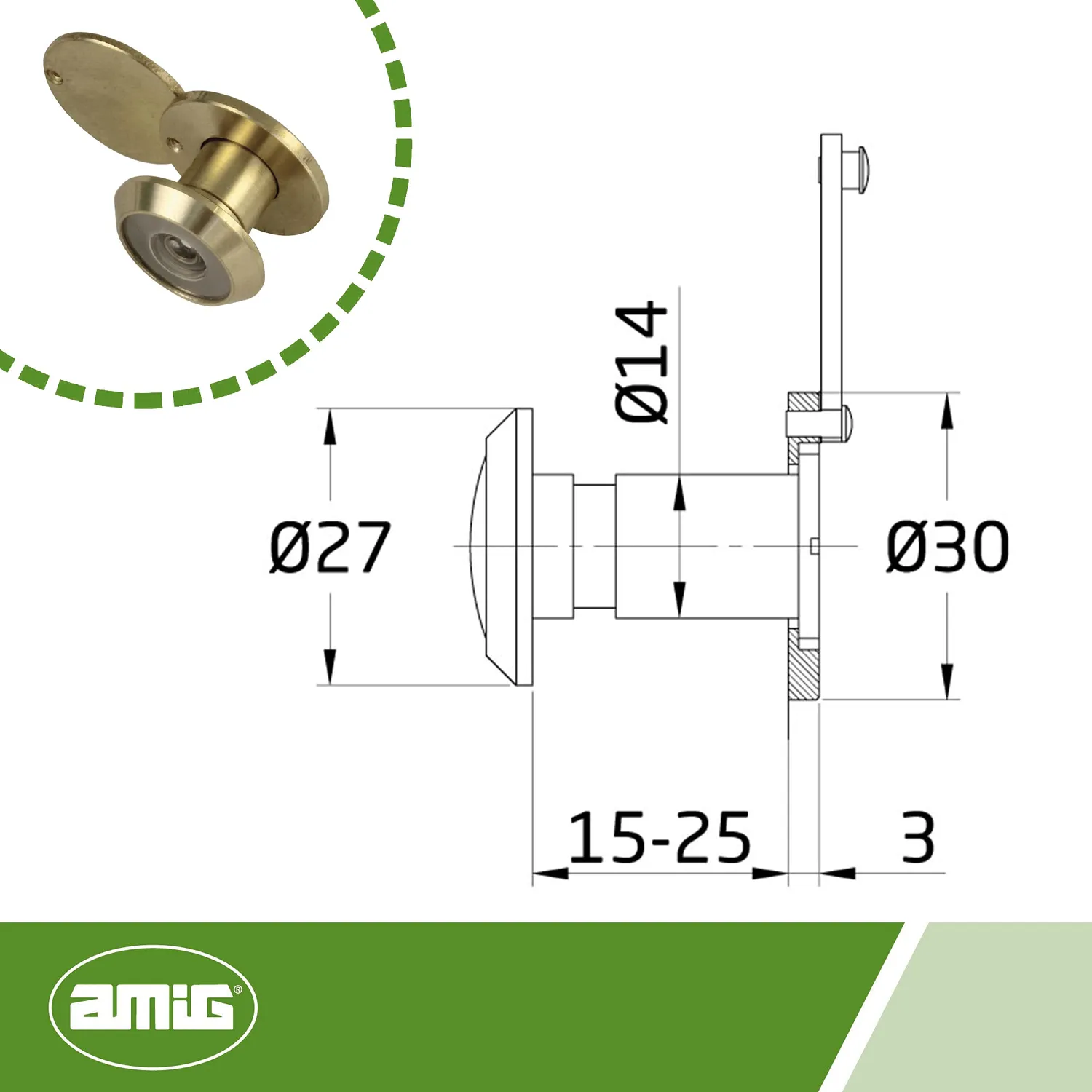 Amig spioncino ottone oro 14 mm porta 15-25 mm