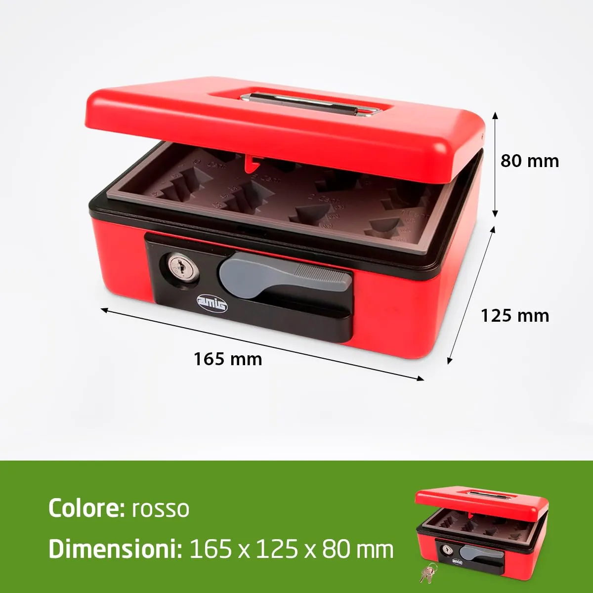Amig Cassetta Sicurezza Rossa 165x125x80 mm Acciaio
