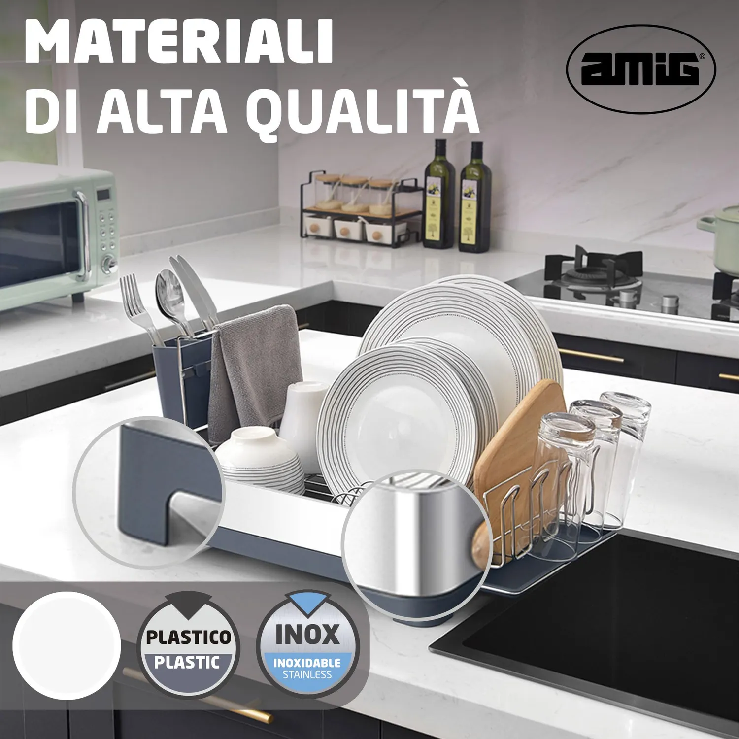 Amig Siba Scolapiatti Acciaio Grigio 10 Piatti 51 cm