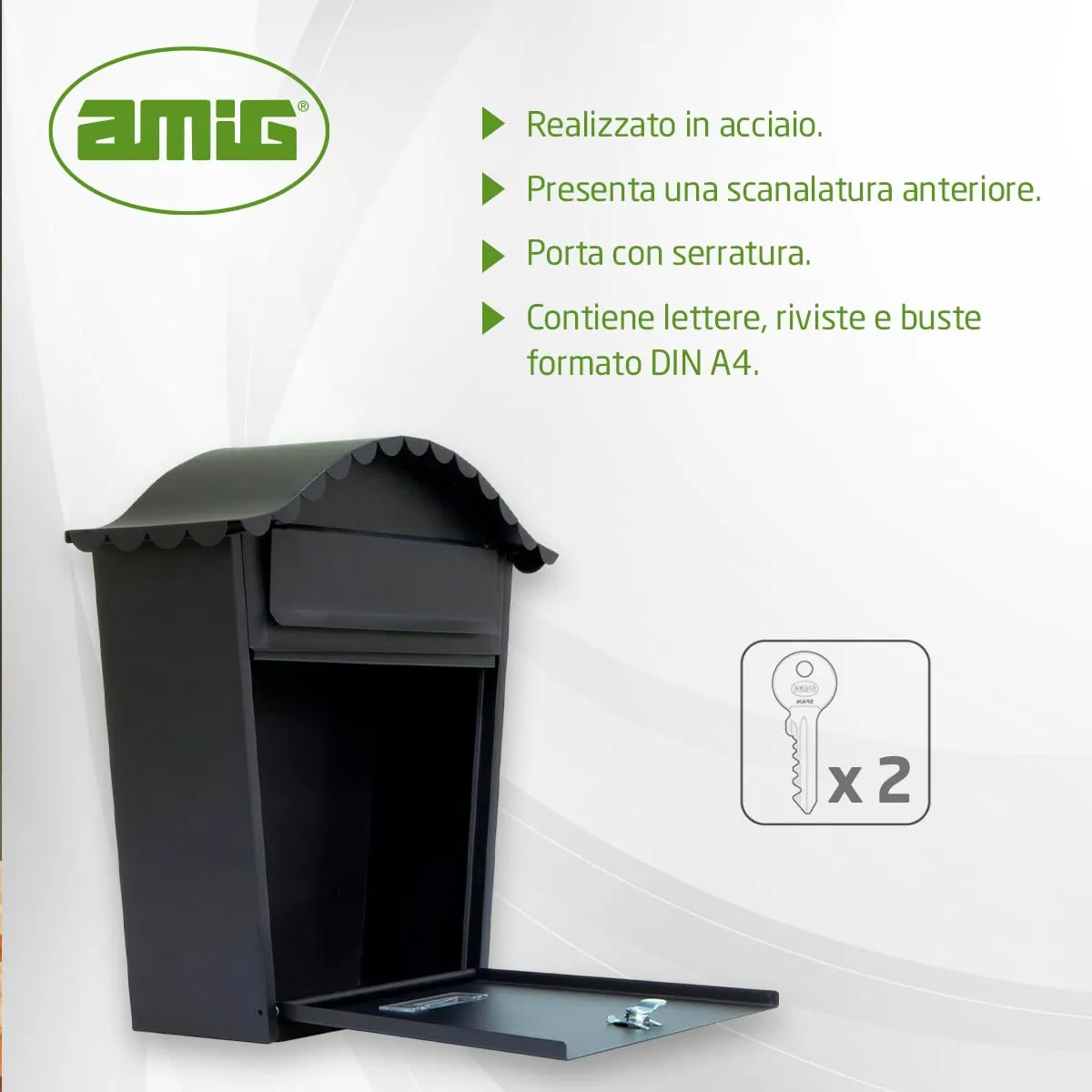 Amig Cassetta Postale Esterna Nera Acciaio 37x32 A4