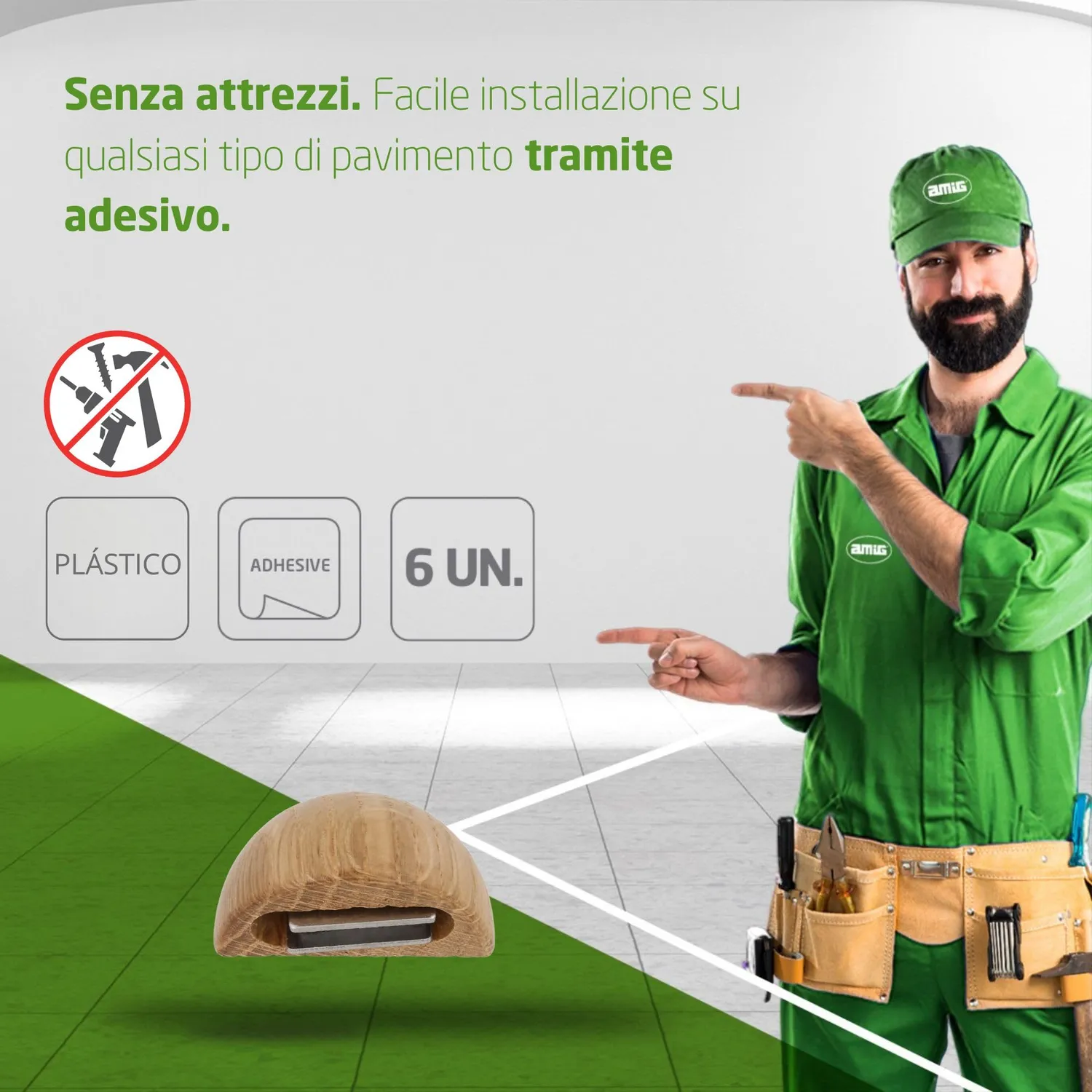 Amig fermaporta magnetico rovere 48x25 mm 6 pezzi