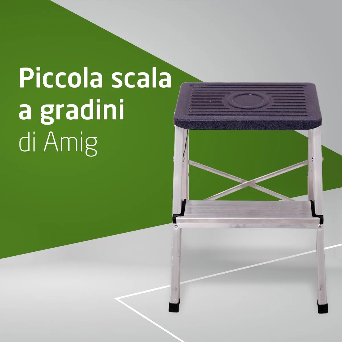 Amig Scala Pieghevole 2 Gradini Sgabello Alluminio 150 kg