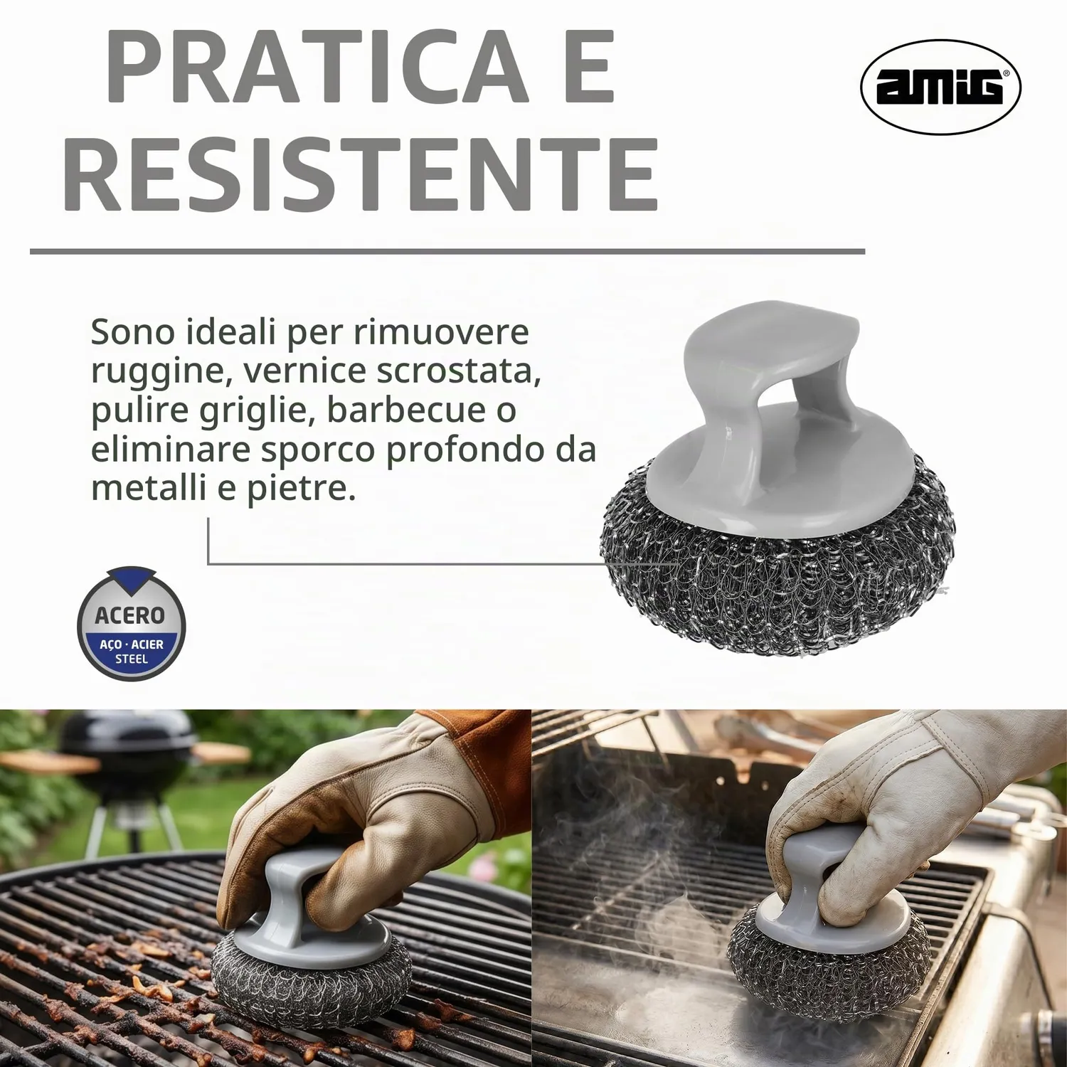 Amig AM19 Spazzola Barbecue Rotonda 8x7 cm Acciaio