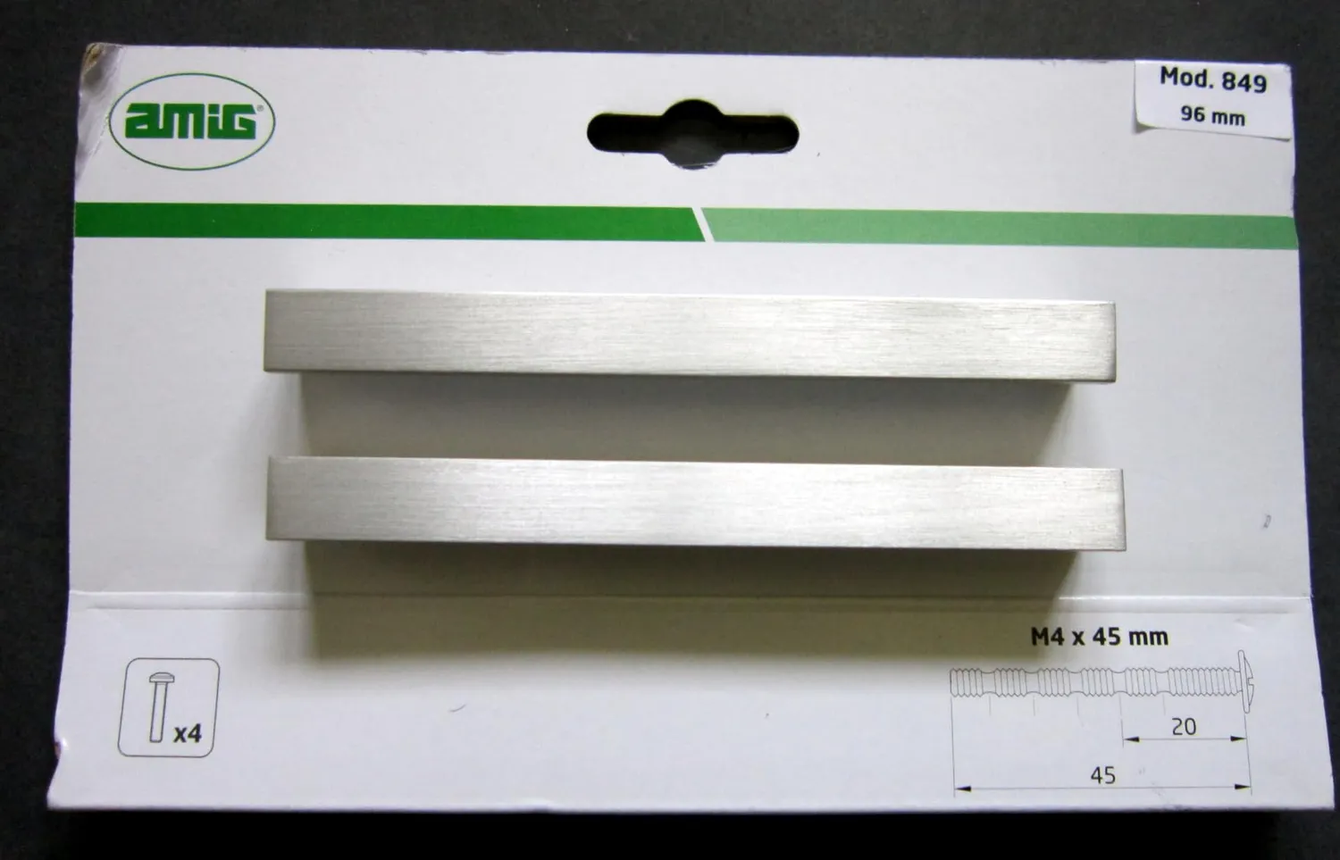 Amig 849 Maniglie Mobili 96 mm Alluminio Argento 2 Pezzi