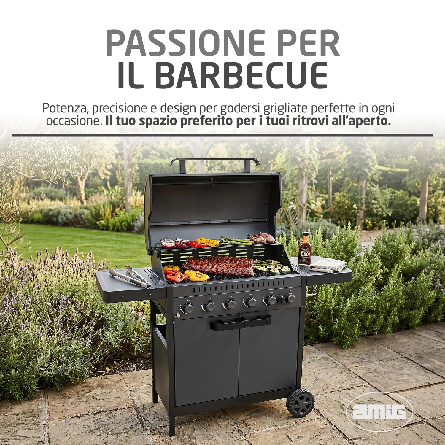 Amig Ignis 6F Barbecue a Gas 6+1 Bruciatori Nero