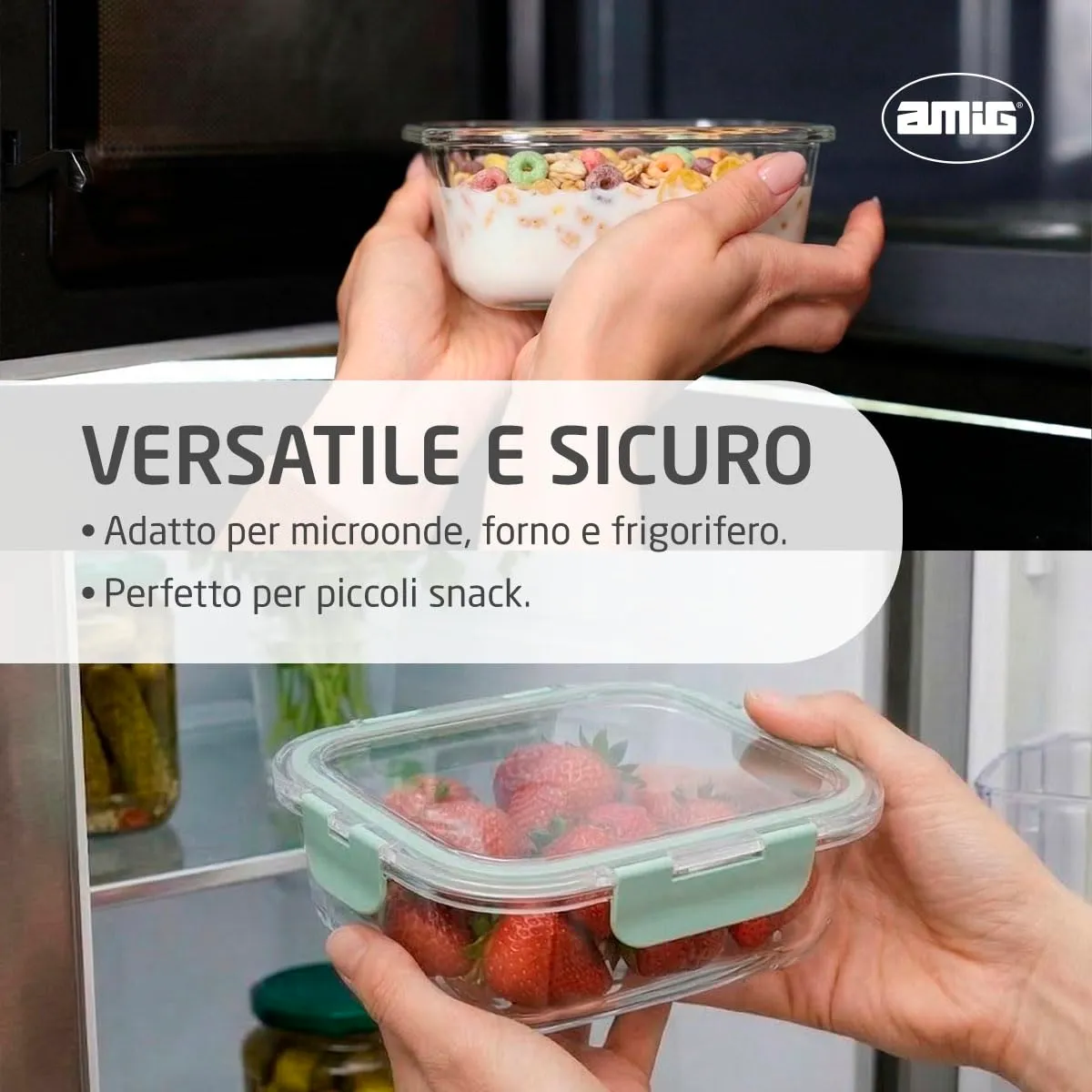 Amig set 4 contenitori vetro ermetici 370 ml verde