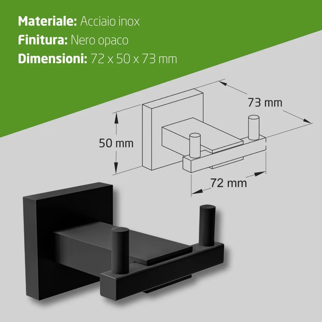 Amig Isla-5 gancio portasciugamani nero opaco acciaio inox