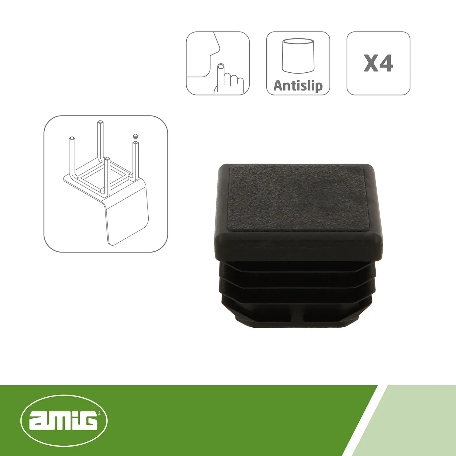 Amig 661 contera quadrata 30x30 mm polietilene nero