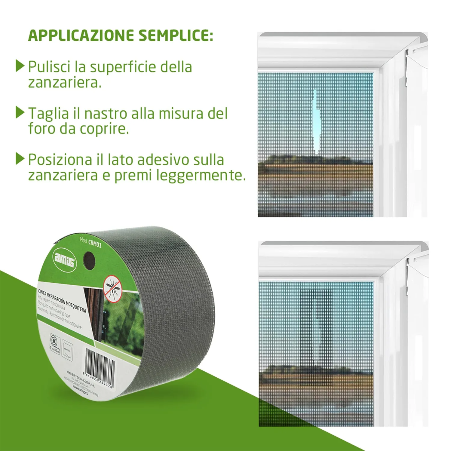 Amig nastro riparazione zanzariere 5x200 cm fibra vetro