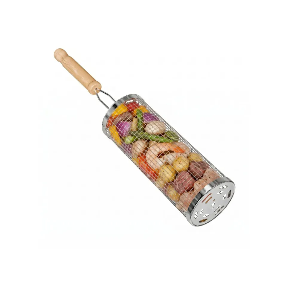 Amig AM28 Cesta Barbecue Rotonda 8x20 cm Inox Legno