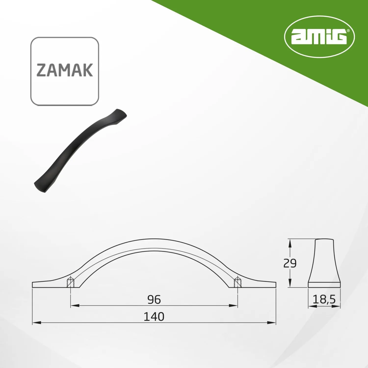 Amig 833 maniglie mobili 96 mm nero opaco zamak 2 pezzi
