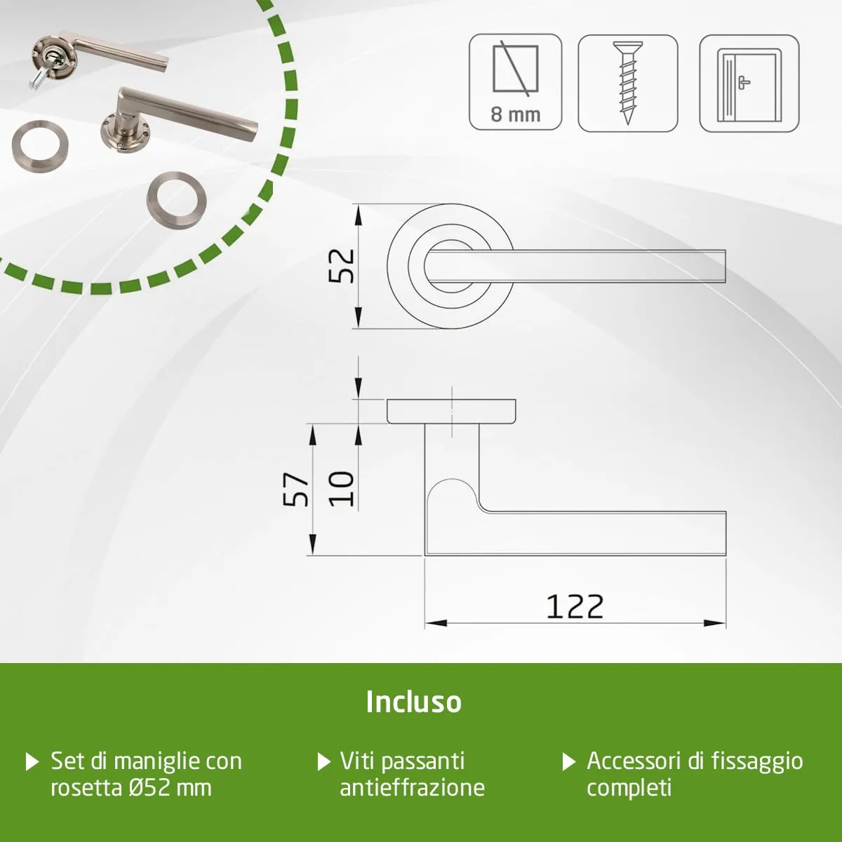 Amig MAI PB85 Maniglia su Placca Porte Interne Nichel Spazzolato