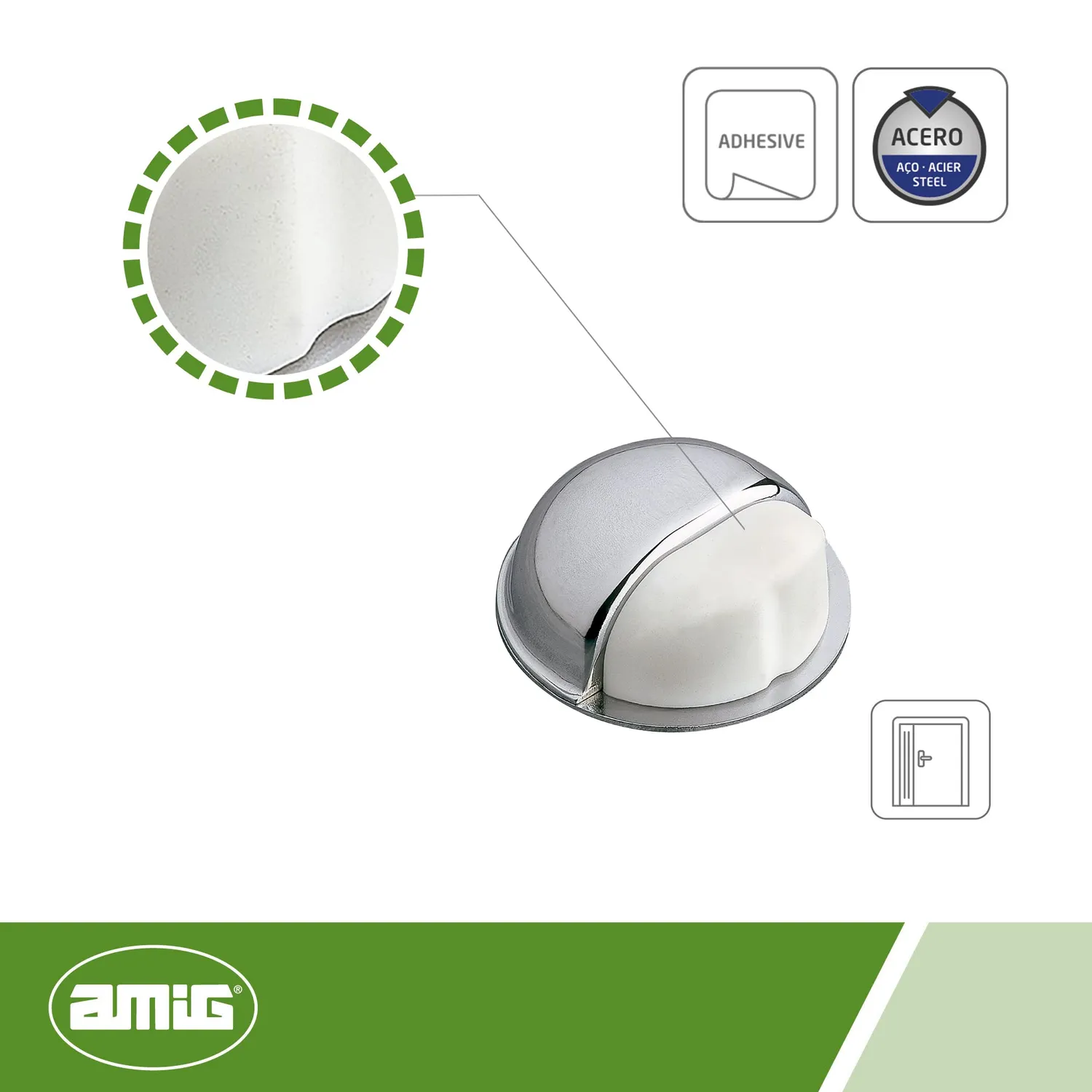 Amig Fermaporta Adesivo Cromato Ø50mm H22mm Gomma