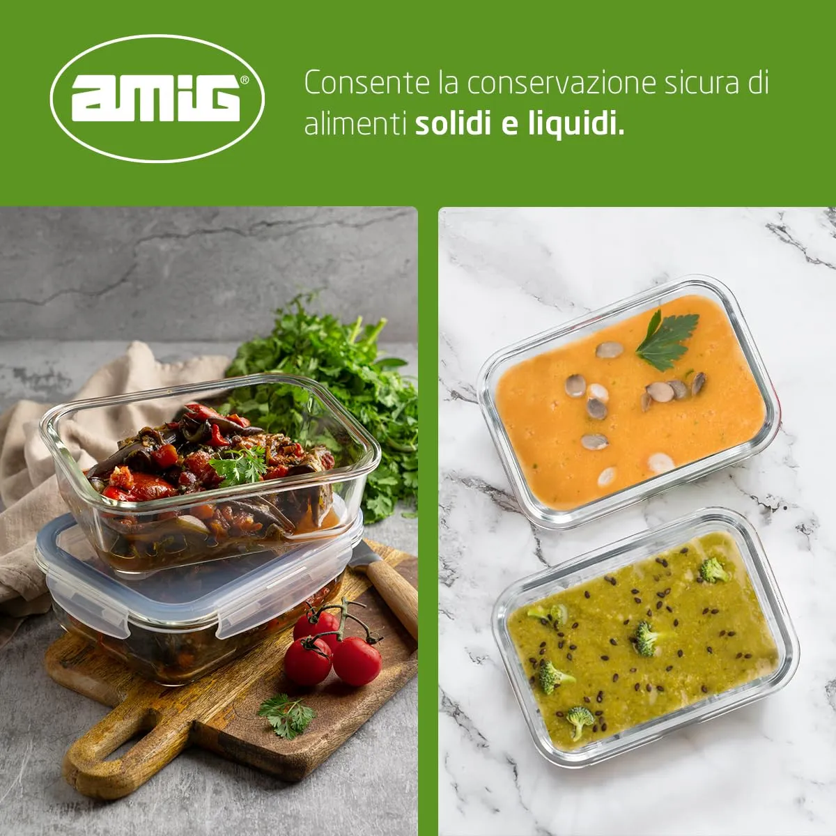 Amig contenitore vetro alimenti 570 ml rettangolare