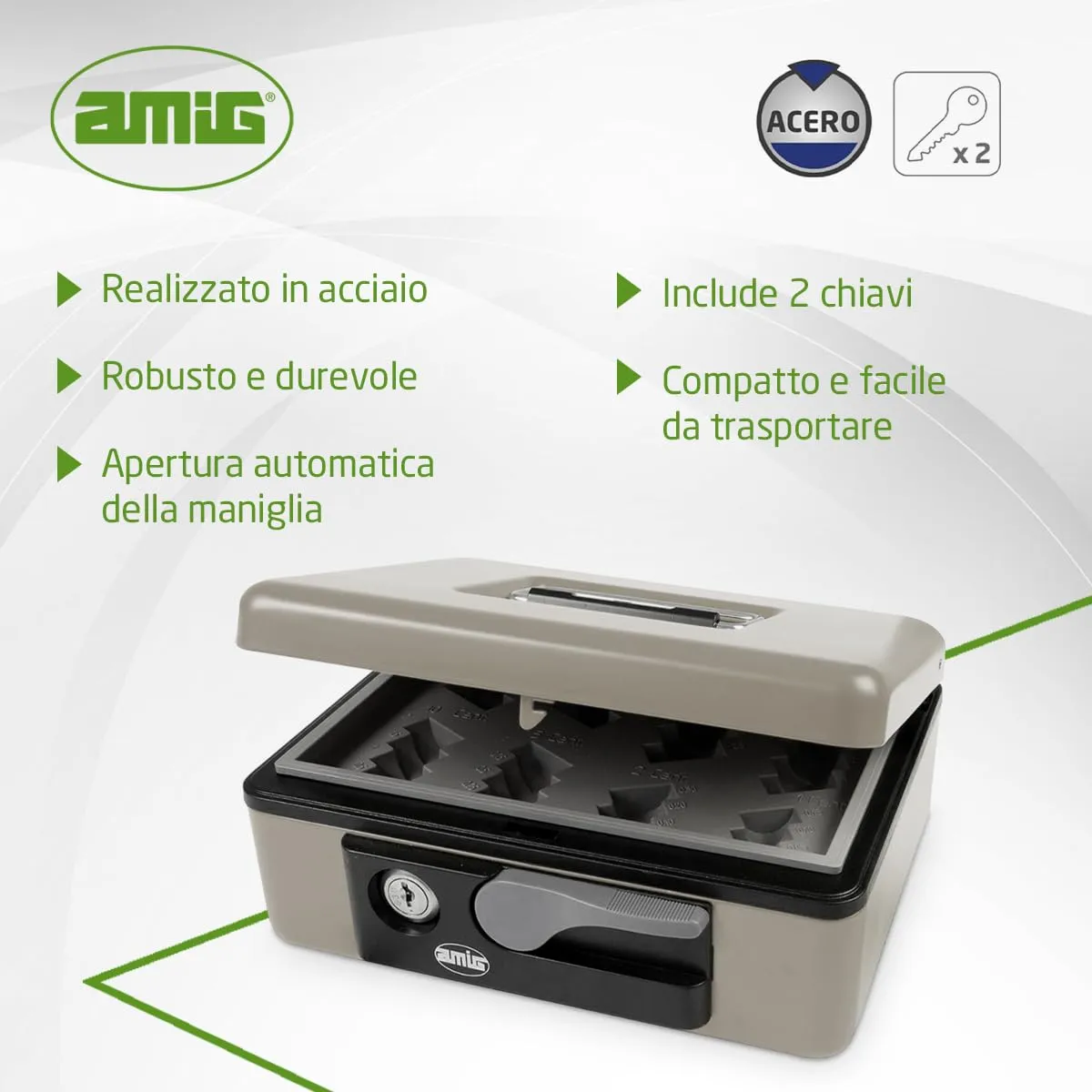 Amig cassaforte gray 165x125x80 mm con chiave