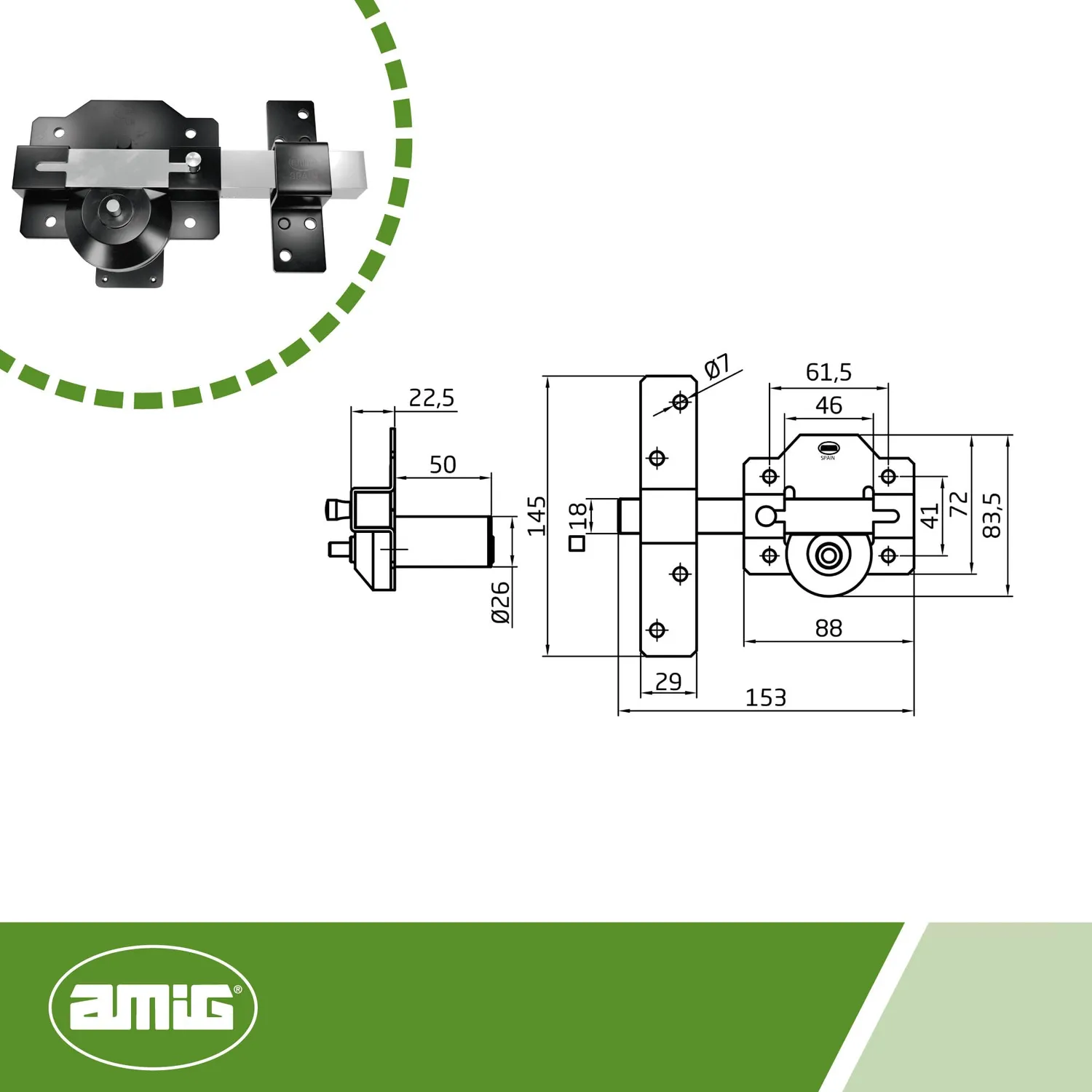 Amig chiavistello sicurezza nero 50 mm 90x154 mm
