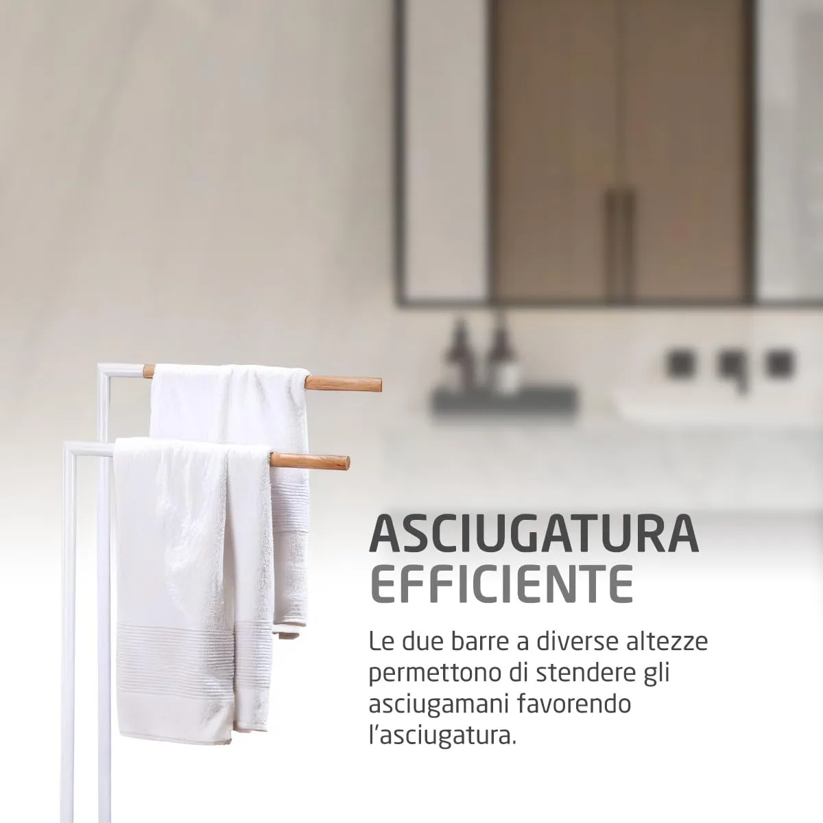 Amig porta asciugamani terra bianco legno doppia barra