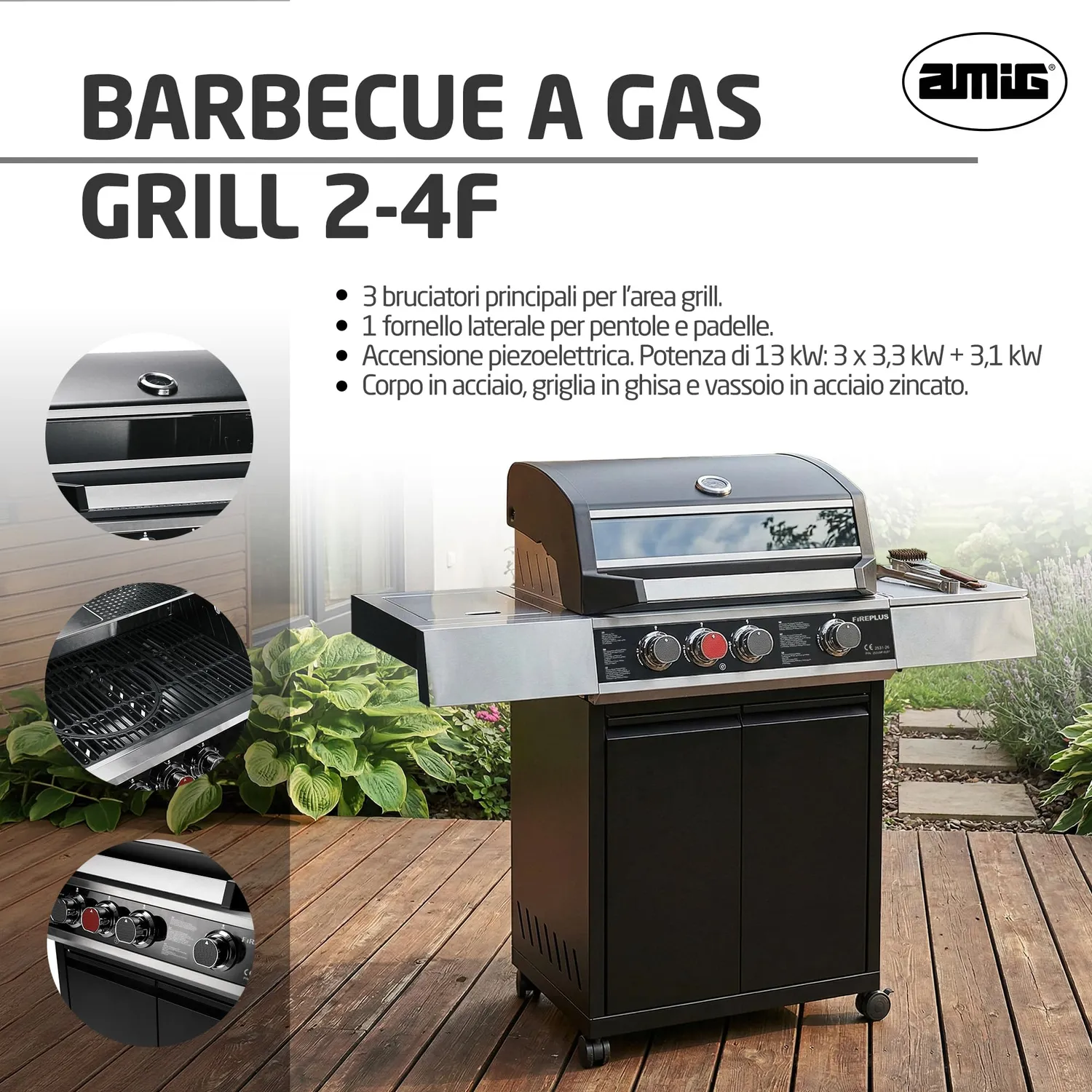 Amig Fireplus GRILL-2 4F barbecue gas XL nero
